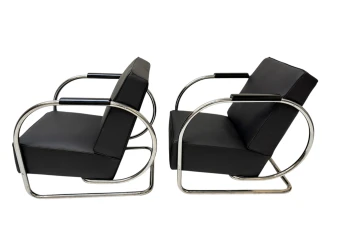 Art Deco Modernist Bauhaus Tubular Steel Lounge Chairs by Frits Kuyken, 1936